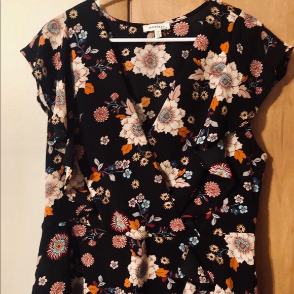 Floral Surplice Faux-Wrap Blouse Plus 3X - Picture 2 of 7